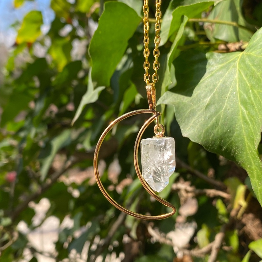 Clear Quartz Moon-Drop Necklace
